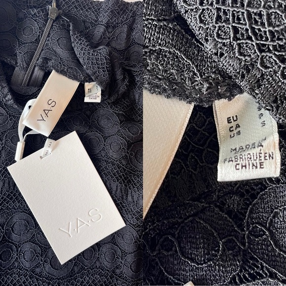 NWT Yas Pinna Long Sleeve High Neck Semi-sheer Lace Top S Black - Picture 4 of 16